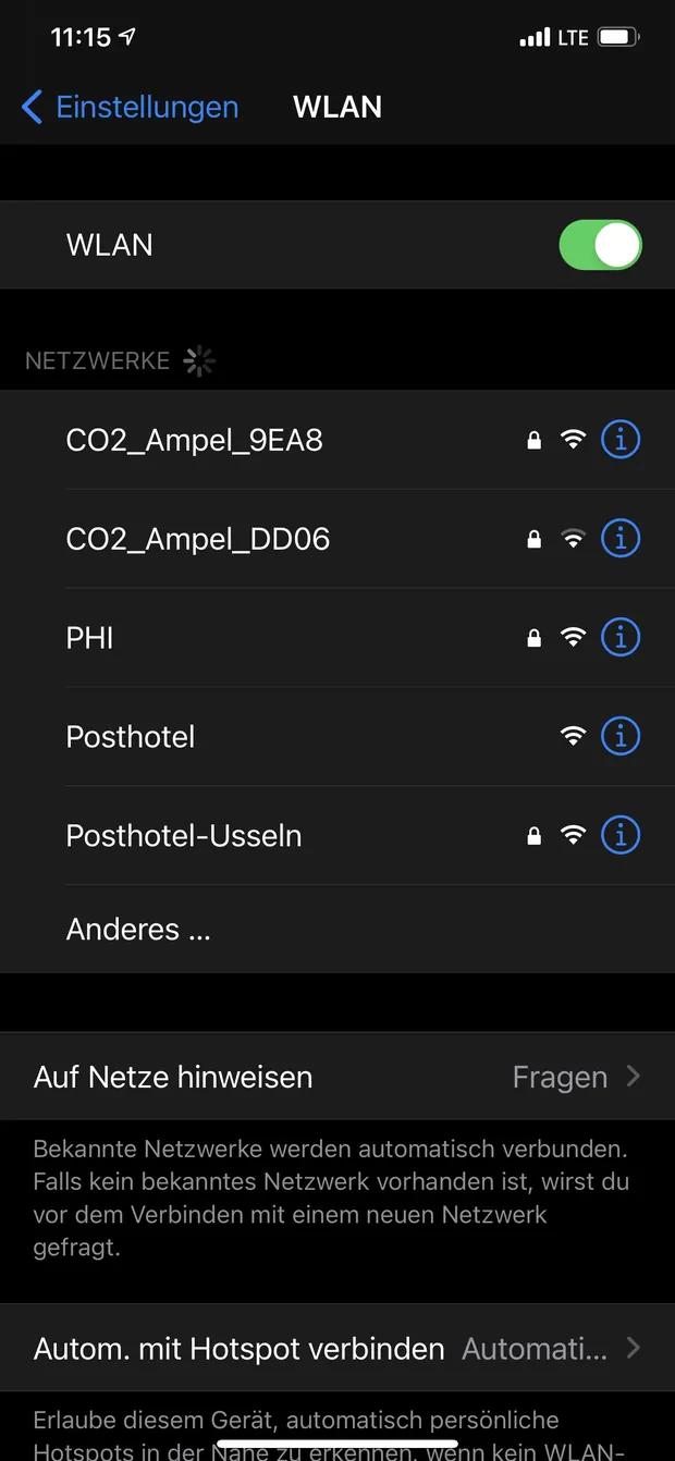 Bildschirmfoto: WLAN-Einstellungen auf dem Handy